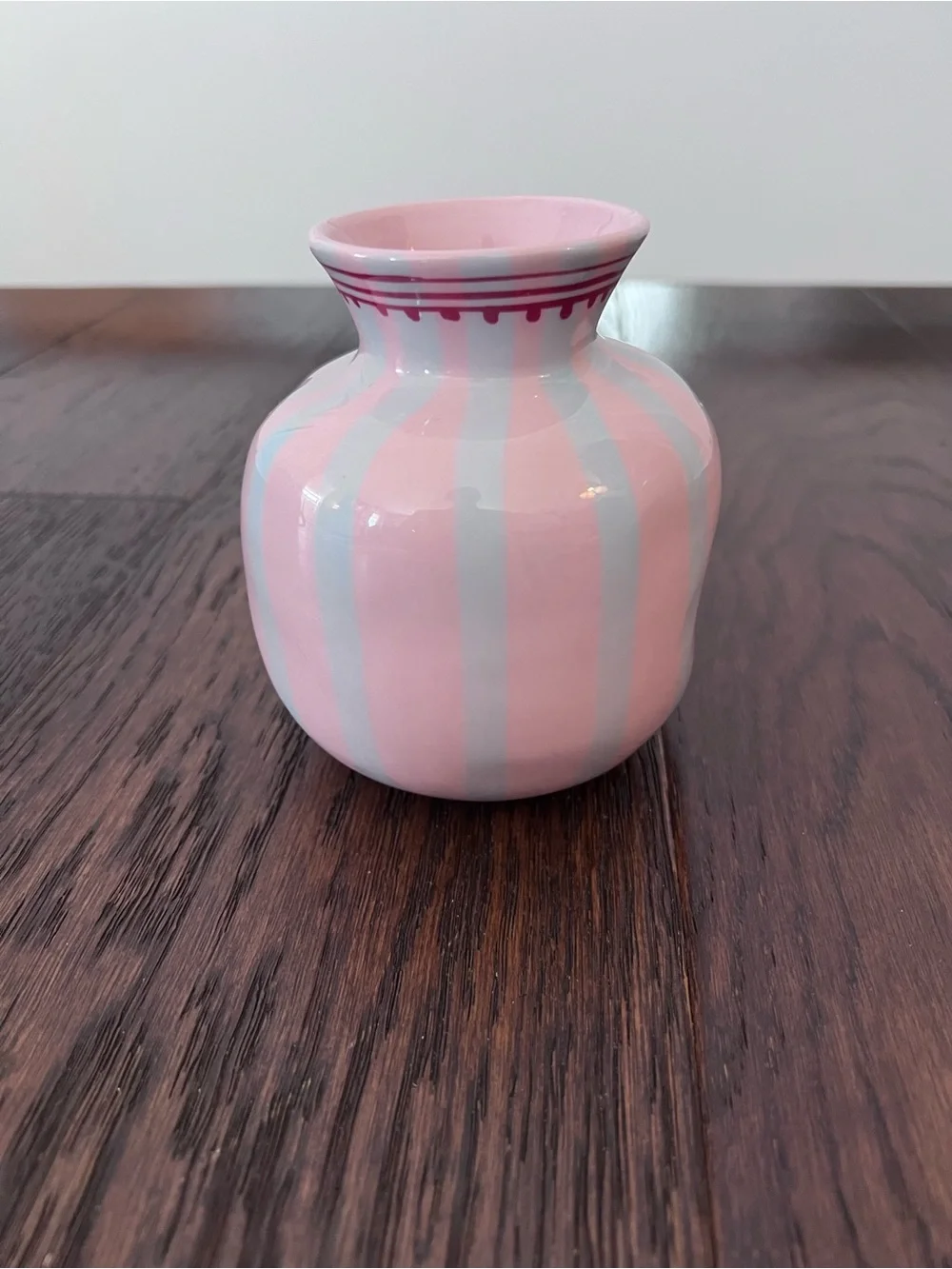 Anthropologie Laetitia Rouget Love Vase Pink Stripe Mon Cheri EUC